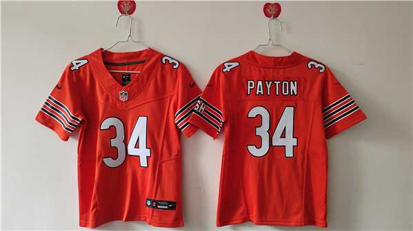 Women%27s Chicago Bears #34 Walter Payton Orange 2024 Draft F.U.S.E. Vapor Football Stitched Jersey(Run Small)